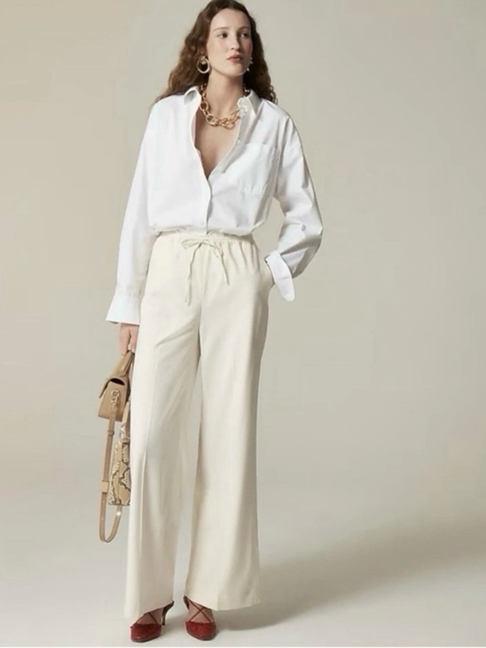 NWT J. Crew Superwide Stratus Pant City Twill Soft Ivory